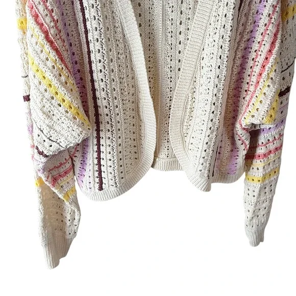 Ryegrass Crochet Open Front Cardigan Colorful Striped Sweater Sz L - Picture 3 of 6
